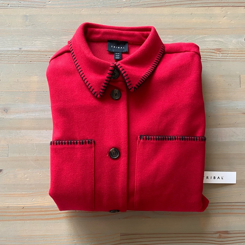 NWT Tribal Blanket Stitch Shacket Shirt Top Red Medium XL - Picture 5 of 10